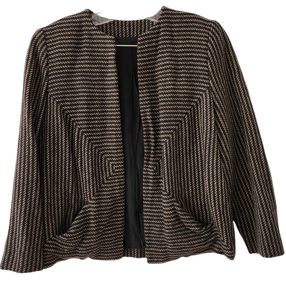 Jackets & Blazers - Tan / Black Open Front Wool Blazer